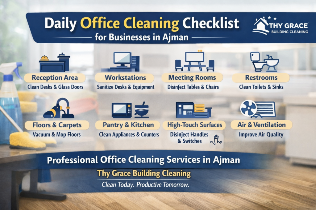 Professional daily office cleaning services in Ajman for clean and hygienic workplaces